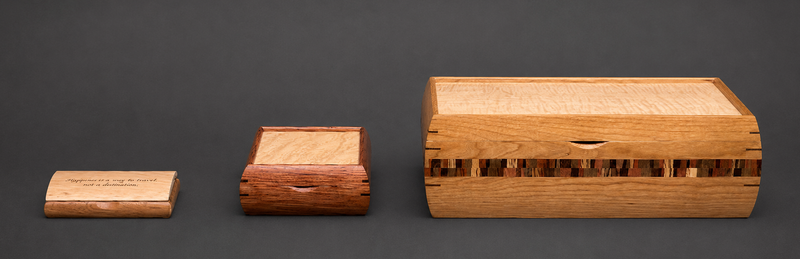 Small, square, and large keepsake chest trinket boxes side by side for size comparison