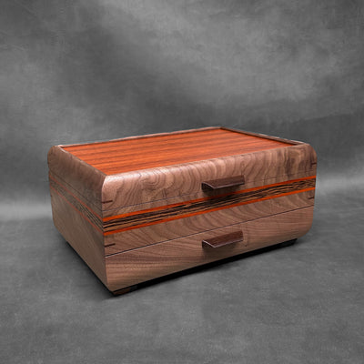 Signature Sophisticated Jewelry Chest Walnut with Padauk Lid Padauk and Wenge Stripes