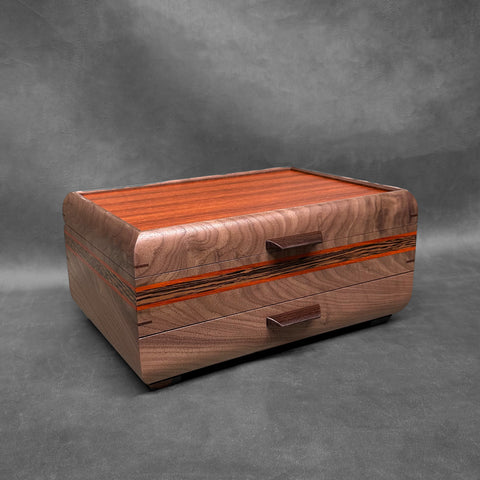 Signature Sophisticated Jewelry Chest Walnut with Padauk Lid Padauk and Wenge Stripes