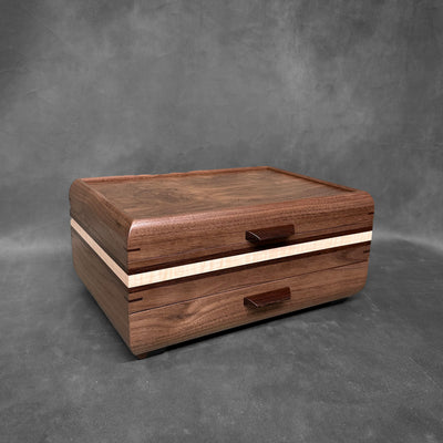 SELECT Sophisticated Jewelry Chest Walnut with Walnut Lid Wenge and Curly Maple Stripes