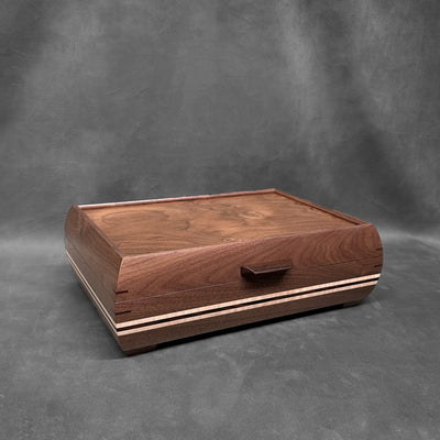 Signature Elegance Jewelry Box Walnut with Walnut Lid Curly Maple with Wenge Stripes