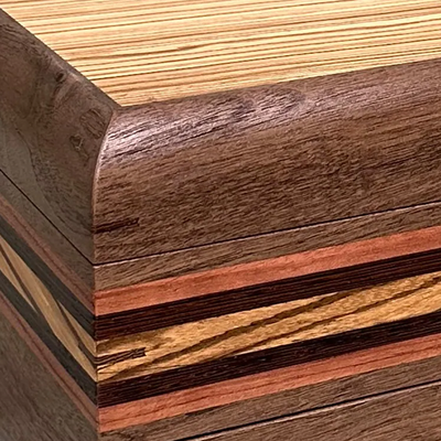 Walnut and zebrawood wooden box