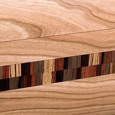 Cherry with a check stripe wooden box