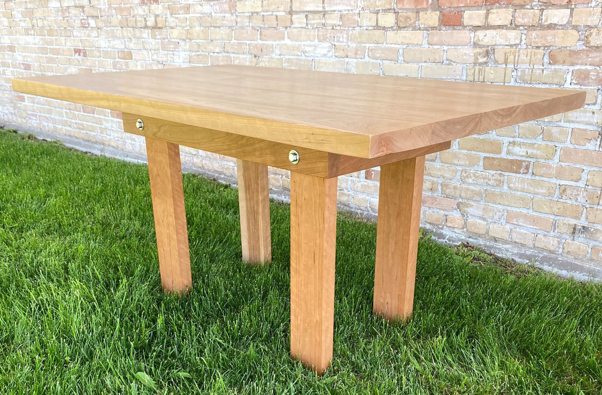 Wooden handmade Farmhouse Dining Table in Natural Cherry Cherry by Mikutowski Woodworking
