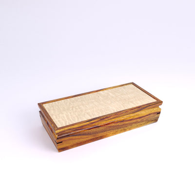 Wooden handmade Sentinel Jewelry Box Canarywood Curly Maple by Mikutowski Woodworking