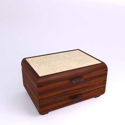 Wooden handmade Sophisticated Jewelry Chest Rosewood Curly Maple by Mikutowski Woodworking