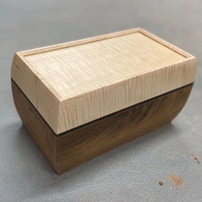 Wooden handmade Large Cremation Urn Triple Stripe Walnut Curly Maple by Mikutowski Woodworking
