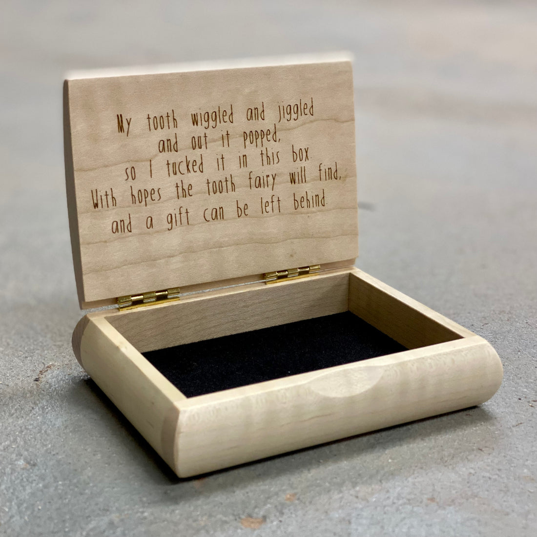 Wooden handmade Personalized Tooth Fairy Box - Dinosaur Curly maple by Mikutowski Woodworking