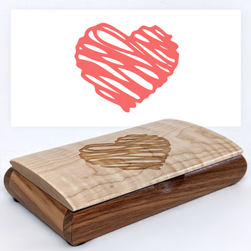 Hand-Drawn Heart Engraved Keepsake Box — Valentine's Day