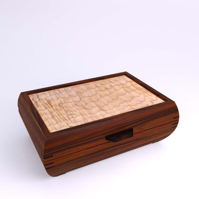 Wooden handmade Elegance Jewelry Box Rosewood Quilted Maple by Mikutowski Woodworking