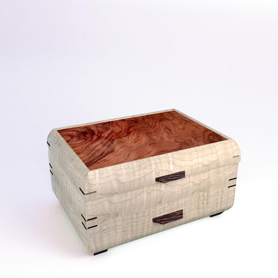 Wooden handmade Sophisticated Jewelry Chest Curly Maple Bubinga by Mikutowski Woodworking