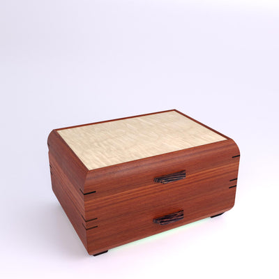 Wooden handmade Sophisticated Jewelry Chest Bubinga Curly Maple by Mikutowski Woodworking