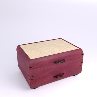 Wooden handmade Sophisticated Jewelry Chest Purpleheart Curly Maple by Mikutowski Woodworking