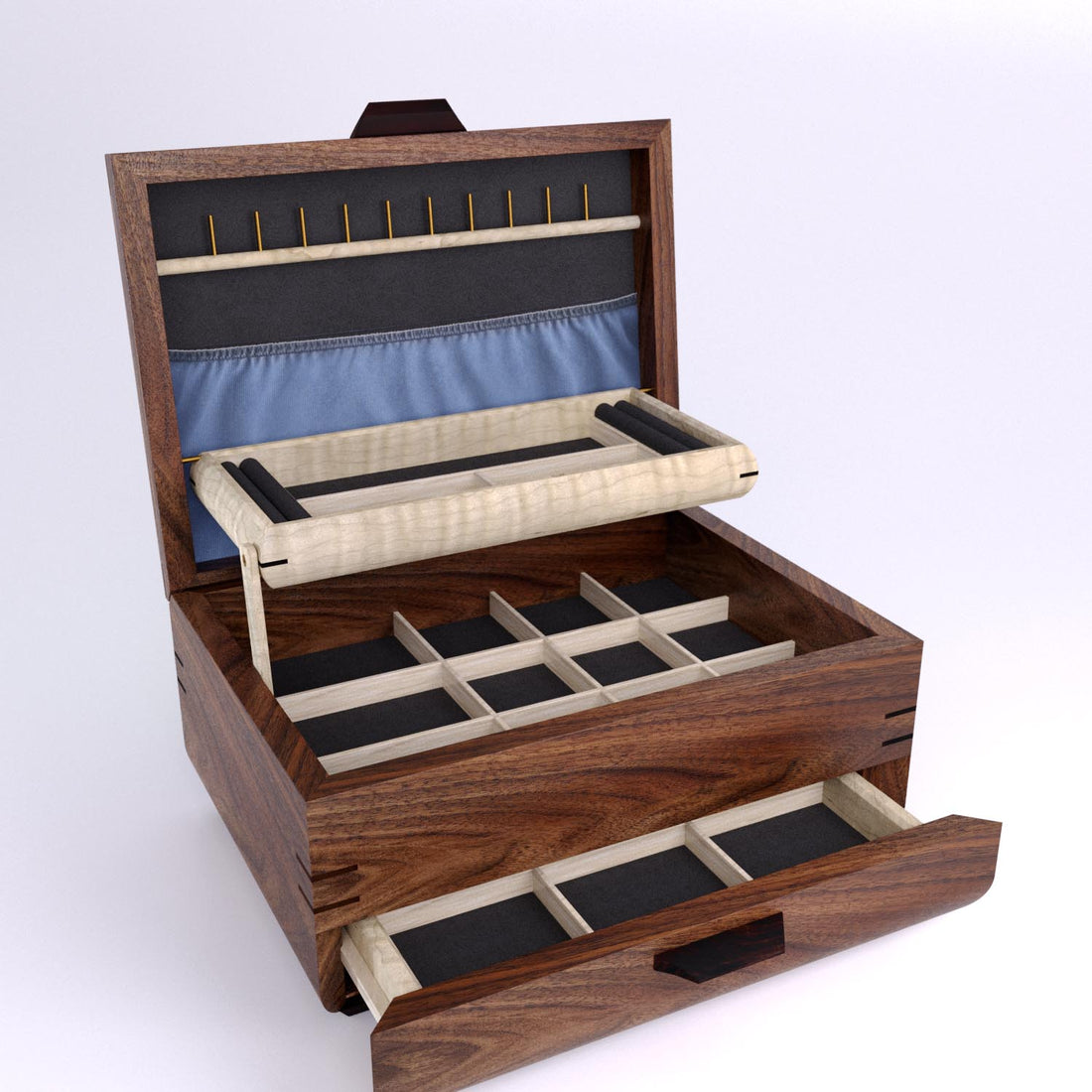 Sophisticated Jewelry Chest — curly maple with curly maple lid preview