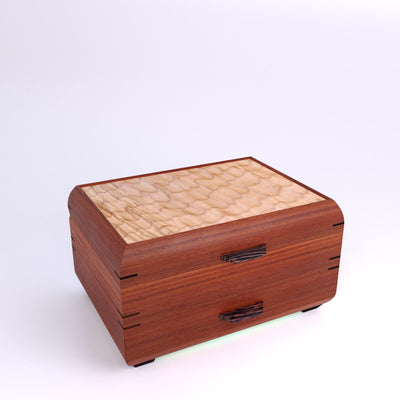 Wooden handmade Sophisticated Jewelry Chest Bubinga Quilted Maple by Mikutowski Woodworking