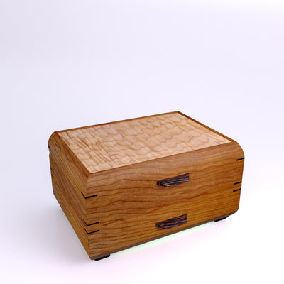 Wooden handmade Sophisticated Jewelry Chest Cherry Quilted Maple by Mikutowski Woodworking