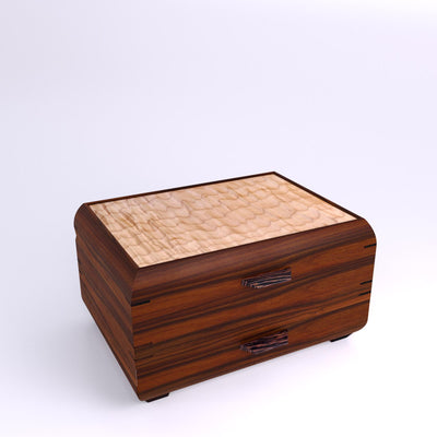 Wooden handmade Sophisticated Jewelry Chest Rosewood Quilted Maple by Mikutowski Woodworking