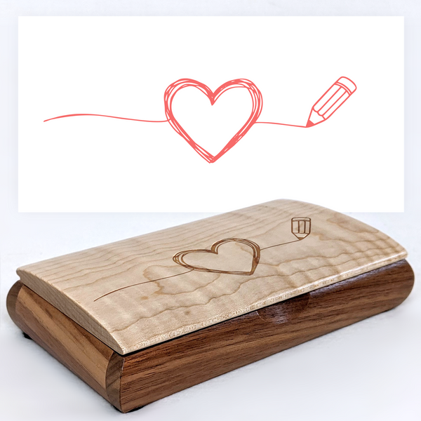 Heart Pencil Sketch Engraved Keepsake Box — Valentine's Day