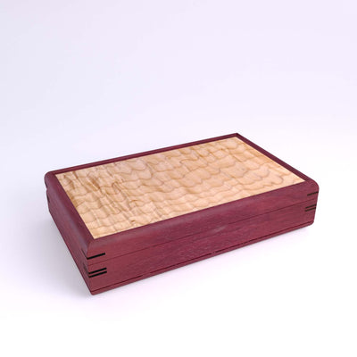 Wooden handmade Large Valet Box Purpleheart Quilted Maple by Mikutowski Woodworking