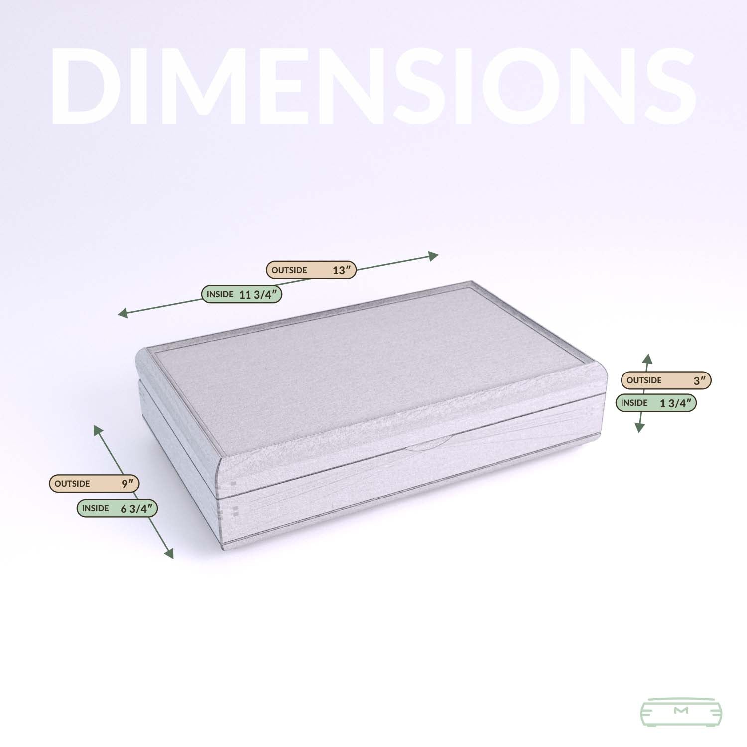 Large Valet Box — Curly Maple with Curly Maple Lid dimensions diagram